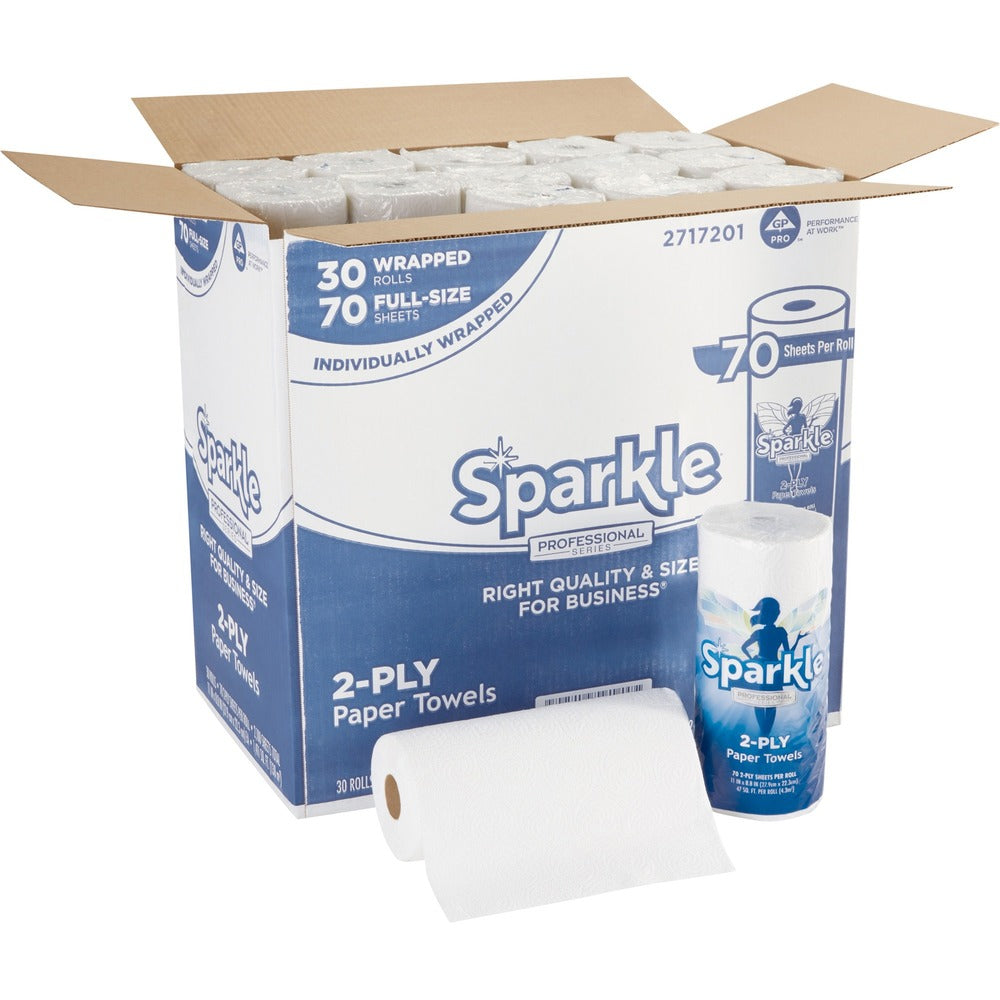 Image of Georgia-Pacific Sparkle Towel Roll, 2-Ply, 70Shts/RL, 30 RL/CT, White