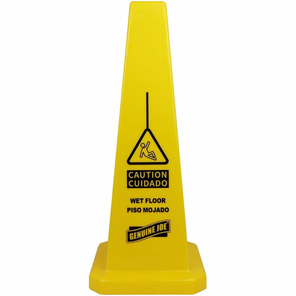 Image of Genuine Joe Caution Safety Cone,Spanish/English,4-Sided,10"x10"x24",YW