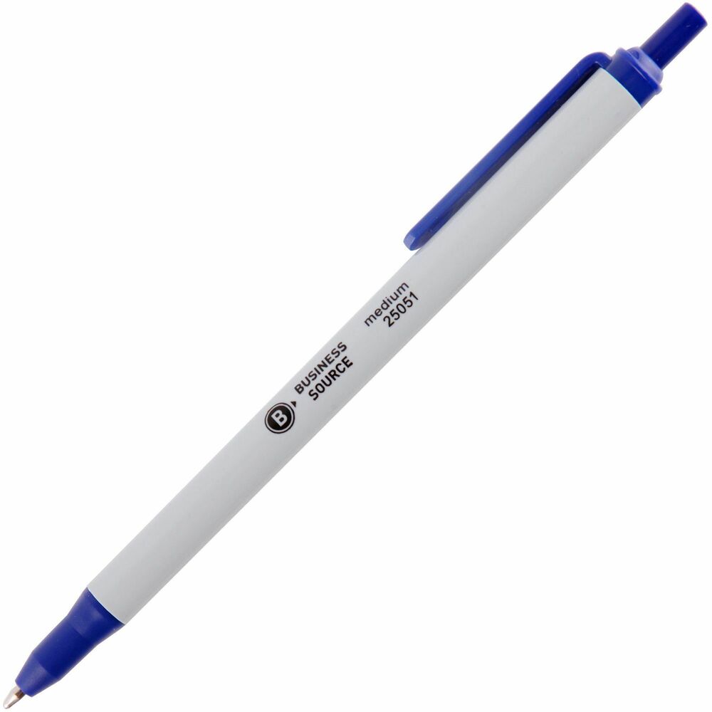 Image of Business Source Ballpoint Pen, Retract, Clip, Medium Point, Blue Ink