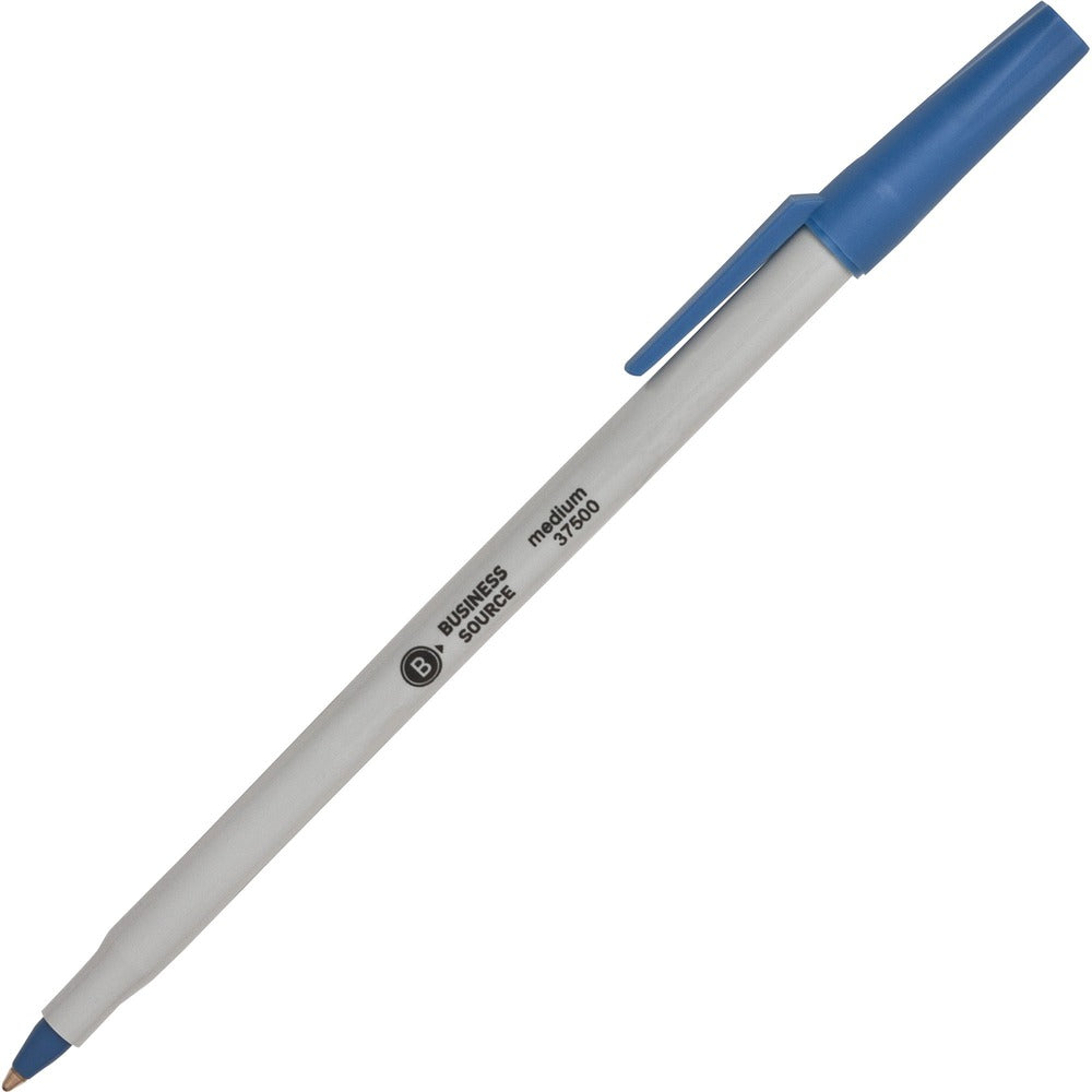 Image of Business Source Ballpoint Stick Pens, Med Pt, Lt Gray Barrel/ Blue Ink