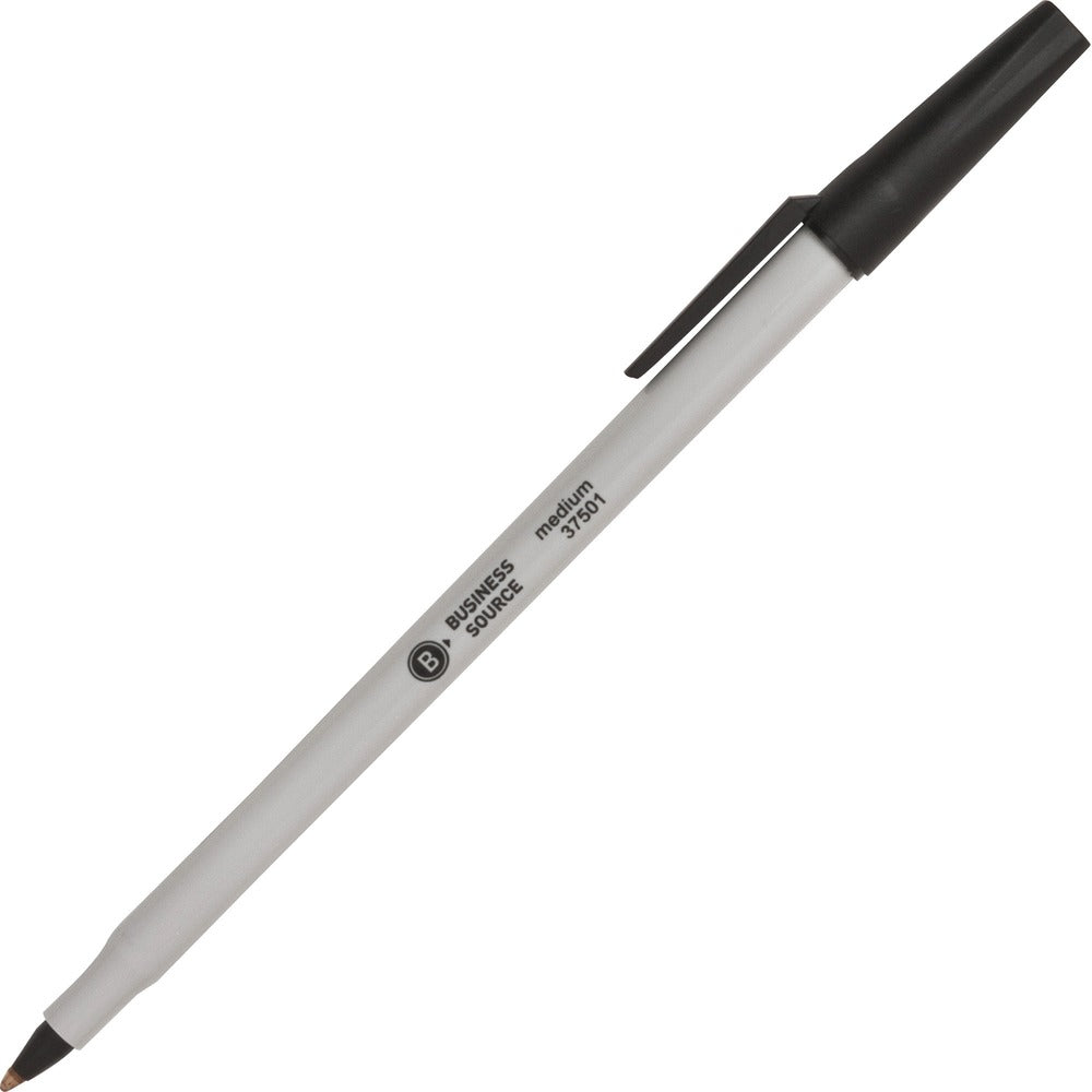 Image of Business Source Ballpoint Stick Pens, Med Pt, Lt Gray Barrel/ Black Ink