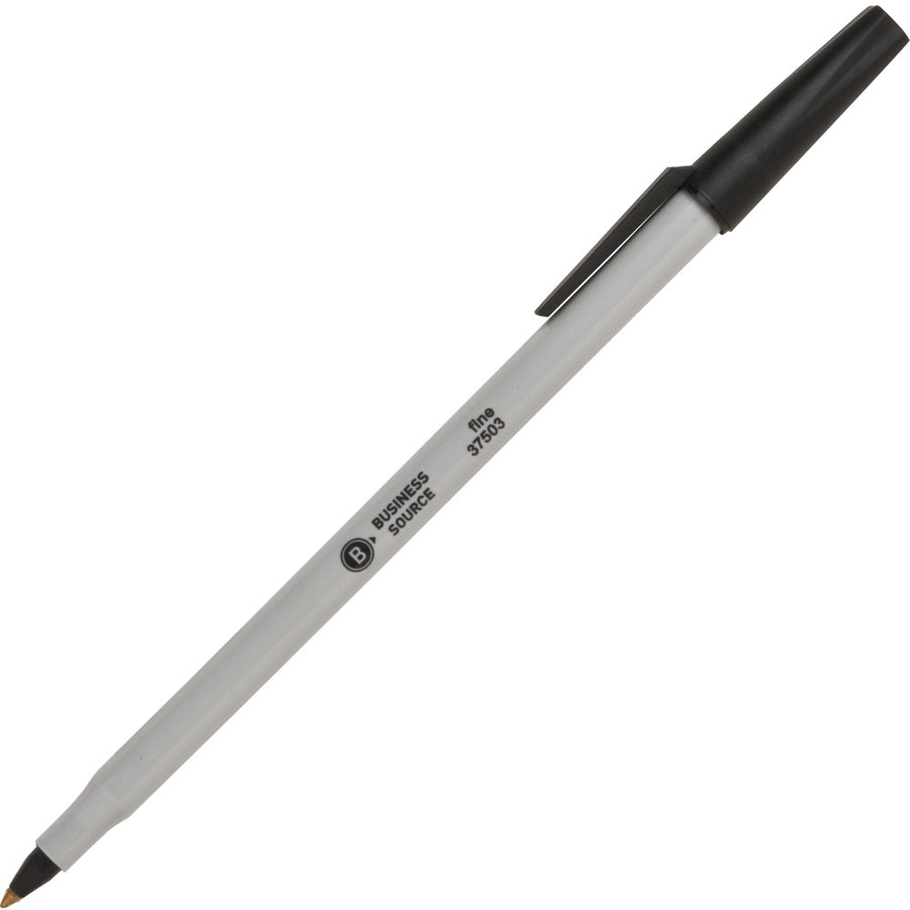 Image of Business Source Ballpoint Stick Pens, Fine Pt, Light Gray Barrel, Black Ink