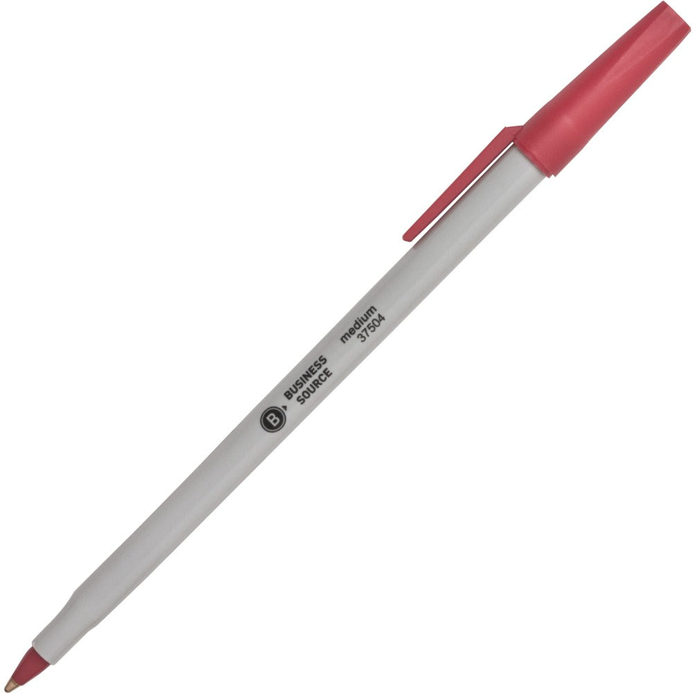 Image of Business Source Ballpoint Stick Pens, Med Pt, Lt Gray Barrel/ Red Ink