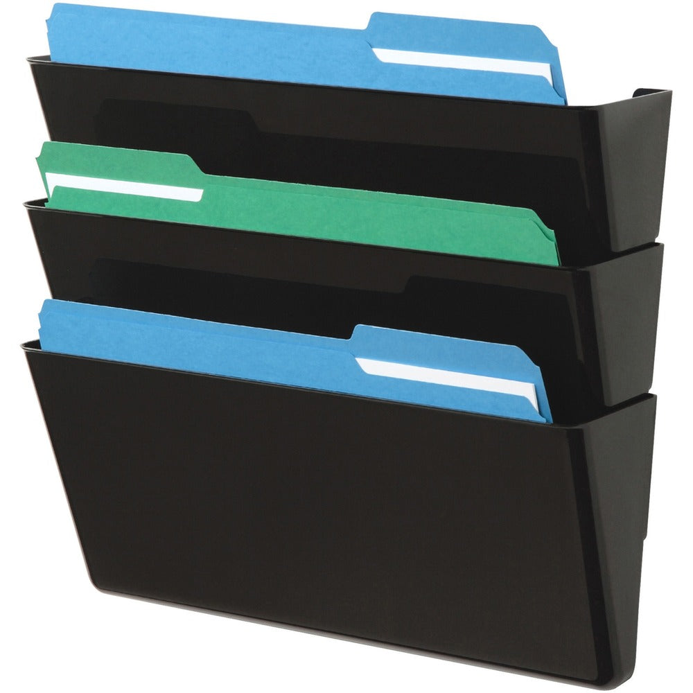 Image of Deflecto Handing Wall File, 3-Pocket, 7"x13"x4", Black