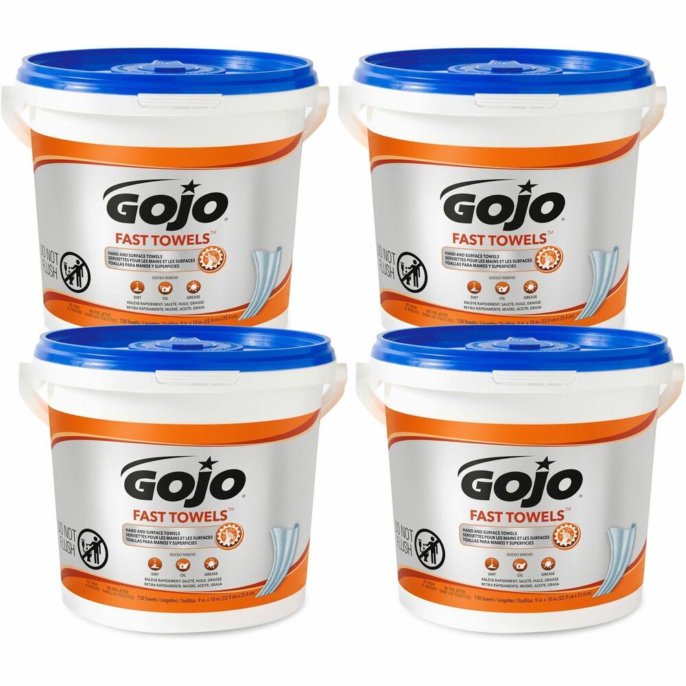 Image of Gojo Wet Towels, Citrus, 130/Bucket, 4/CT, Blue