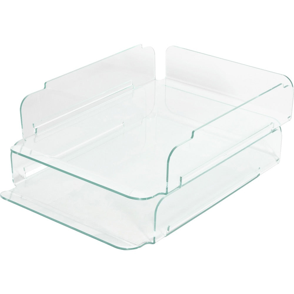 Image of Lorell Stacking Letter Tray, 13"x10-1/4"x2-3/4", 2/ST, CL/Green