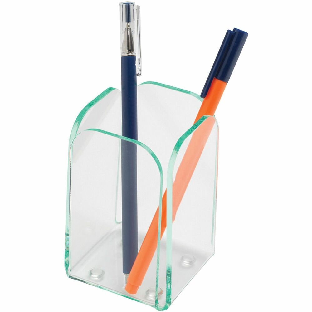 Image of Lorell Transparent Pencil Cup, 2-3/4"x2-3/4"x4-3/4", CL/Green