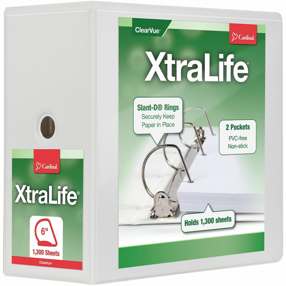 Image of Cardinal Clearvue Binder, D-Ring, 6" Capacity, 11"x8-1/2", White