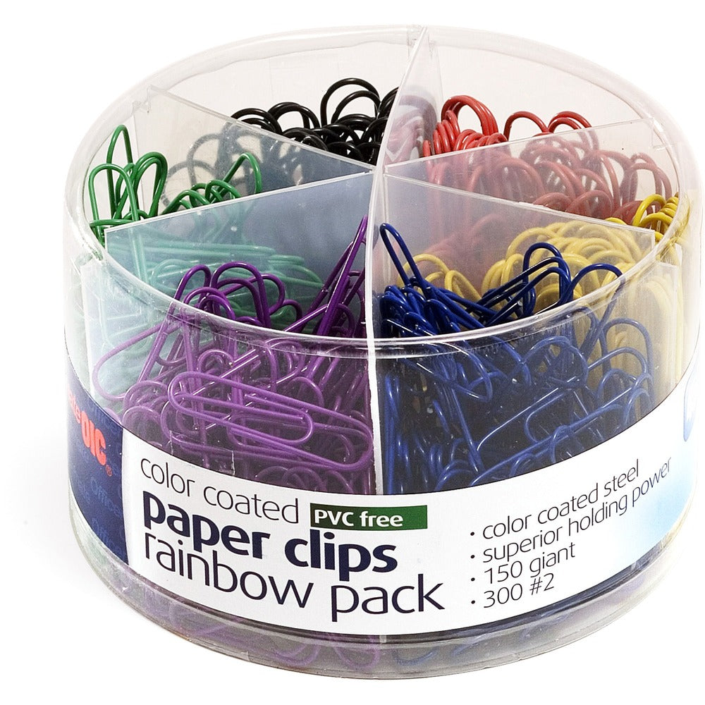 Image of Officemate Paper Clips,Coated,PVC-Free,150 Giant&300 No. 2, 450/PK,AST