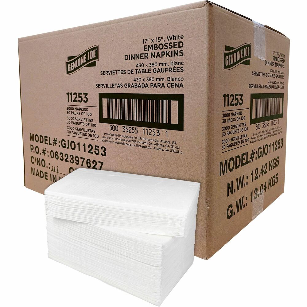 Image of Genuine Joe Dinner Napkins,1/8 Fold,2-Ply,17"x15",100/PK,30PK/CT,WE