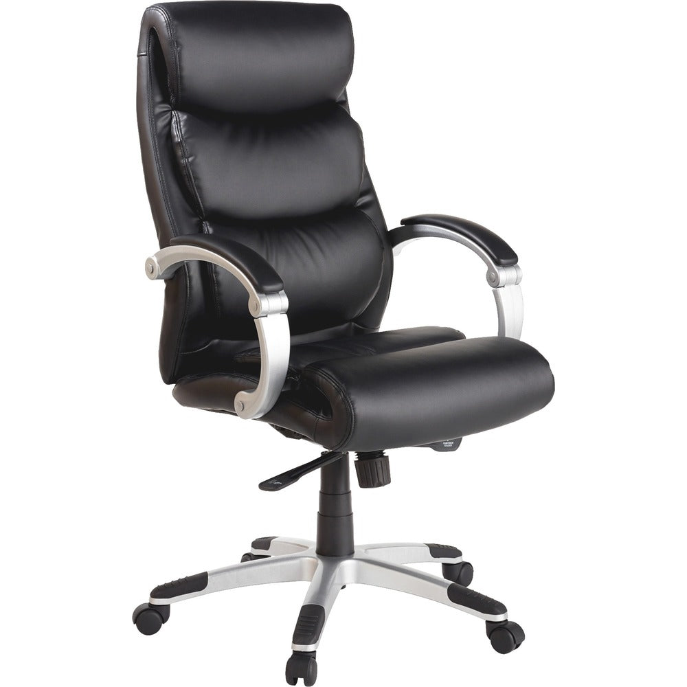 Image of Lorell Hi-Back Chair,Leather,Flex Arms,27"x28.4"x43.1"-46.1",BK