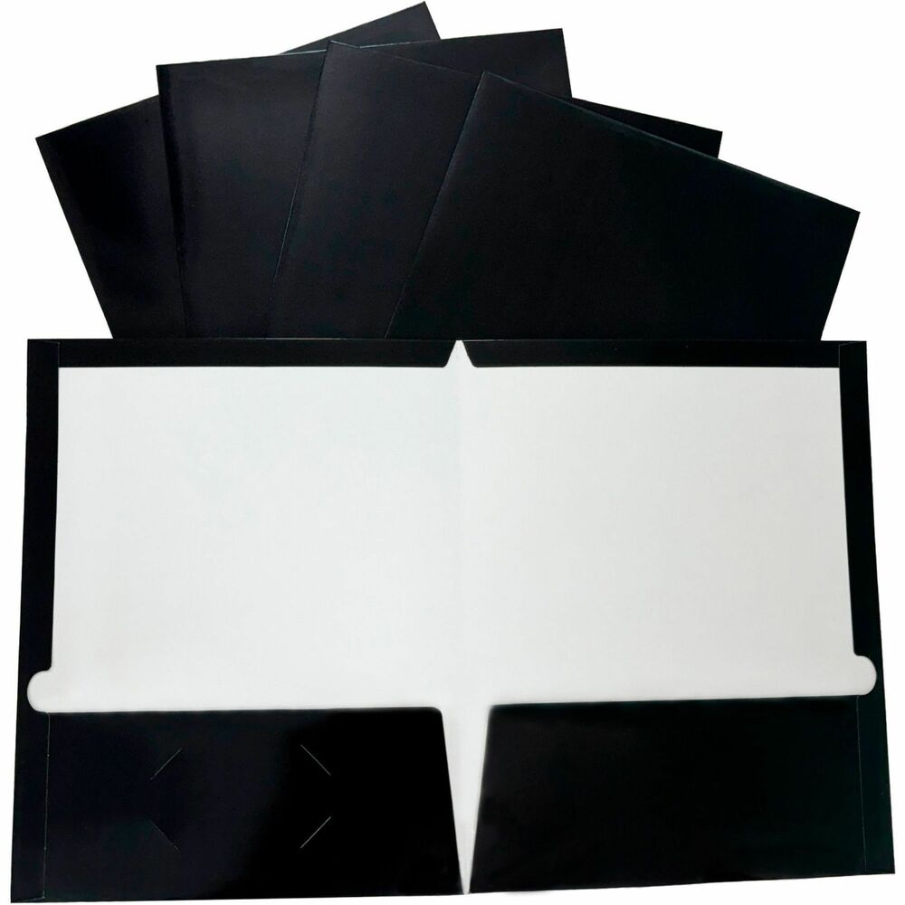 Image of Business Source Two Pocket Folder, Ltr, 2-Pkts, 100 Shts, 25/BX, BK