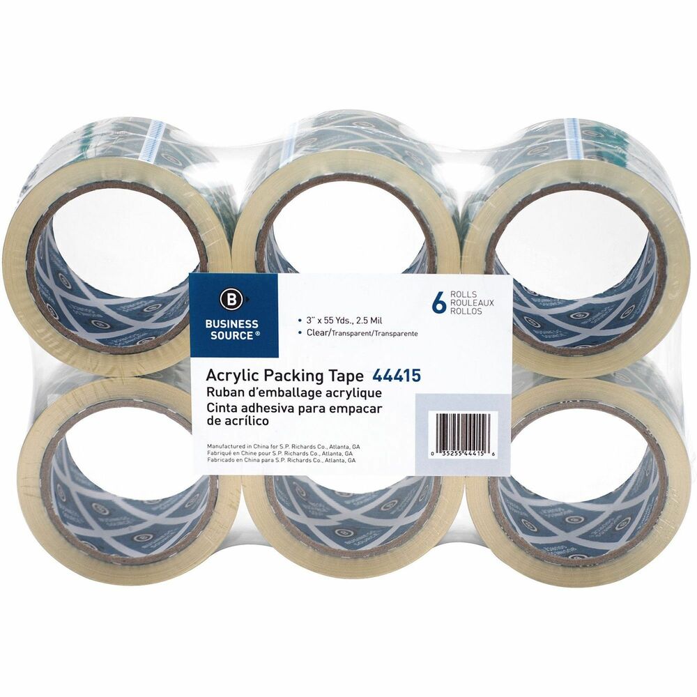 Image of Business Source Packing Tape, 3"x55 yards, 2.5Mil, 6RL/PK, Acrylic/Clear