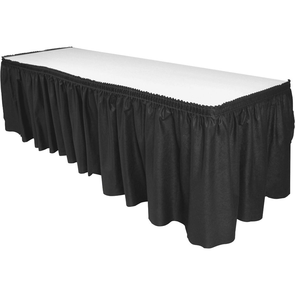 Image of Genuine Joe Table Skirting, Pleated Polyester, 29"x14 ft., Black