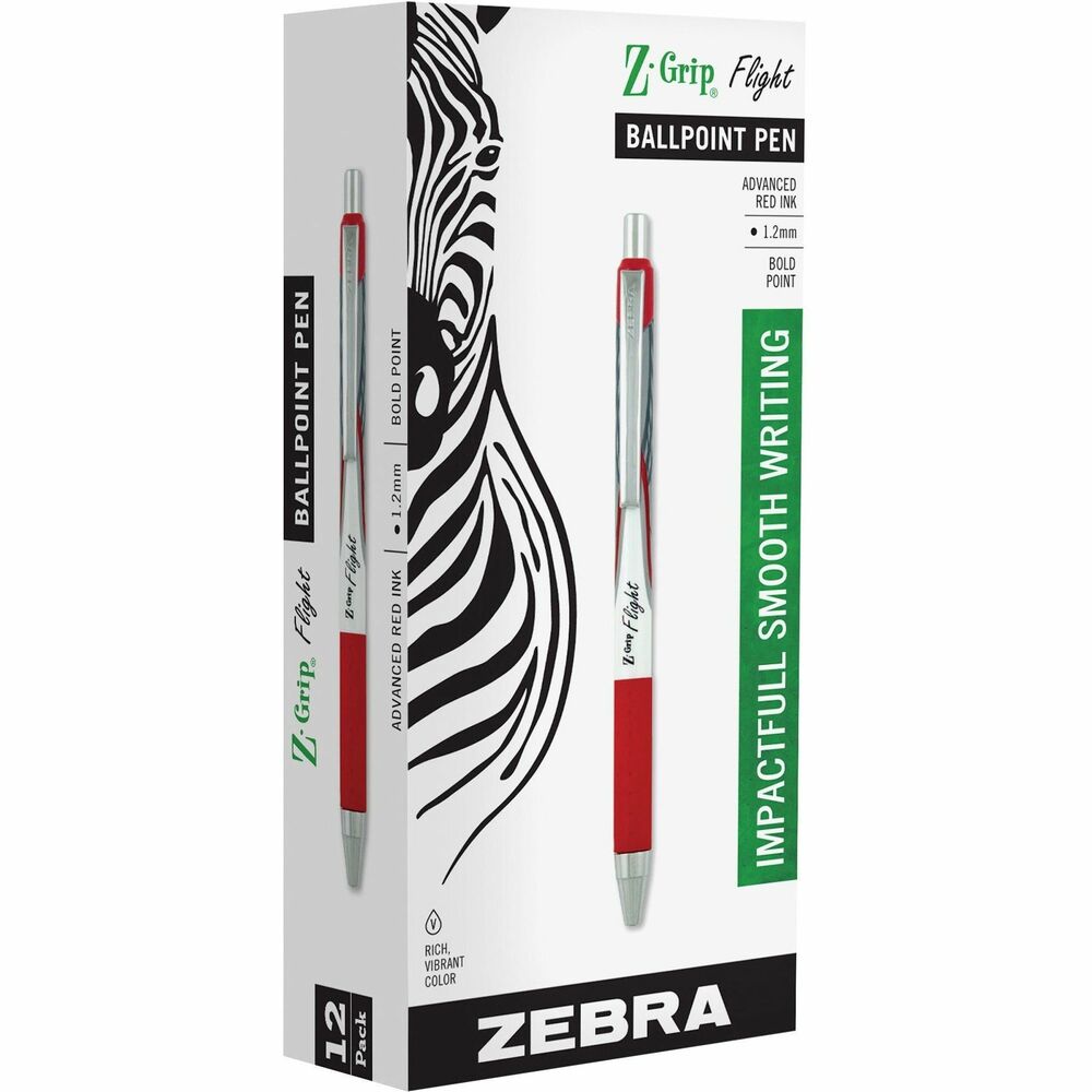 Image of Zebra Z-Grip Pen, Retractable, Rubber Grip, 1.2mm, Bold Pt, RD