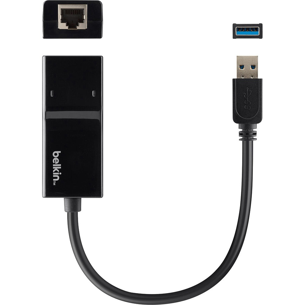 Image of Belkin Ethernet Adapter, USB 3.0, f/Tablets/Wired Network, Black