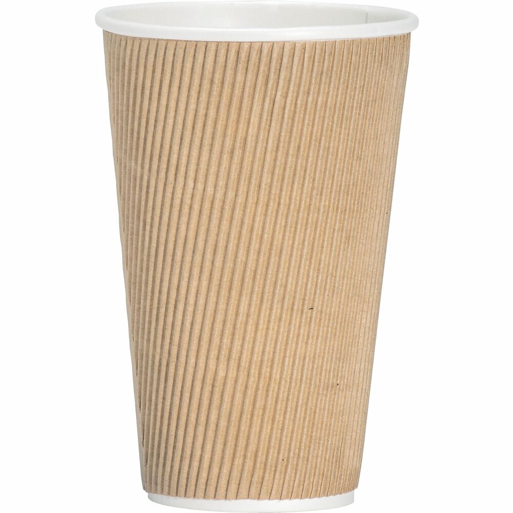 Image of Genuine Joe Hot Cups, Rippled, 16oz, 25/PK, 5PK/BD, 4BD/CT, Brown