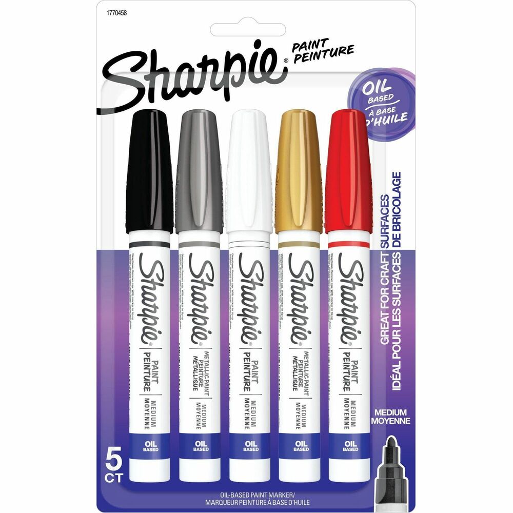 Image of Newell Brands Sharpie Paint Marker, Oil-Based, Medium Point, 5/PK,B-AST