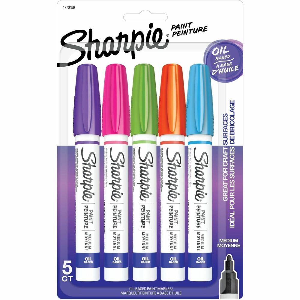 Image of Newell Brands Sharpie Paint Marker, Oil-Based, Medium Point, 5/PK,F-AST