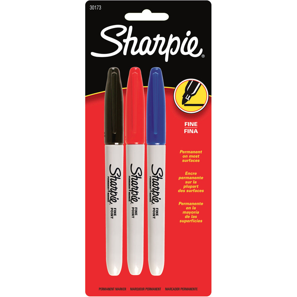Image of Newell Brands Permanent Markers, Sharpie, Fine Point, 3/PK, Assorted