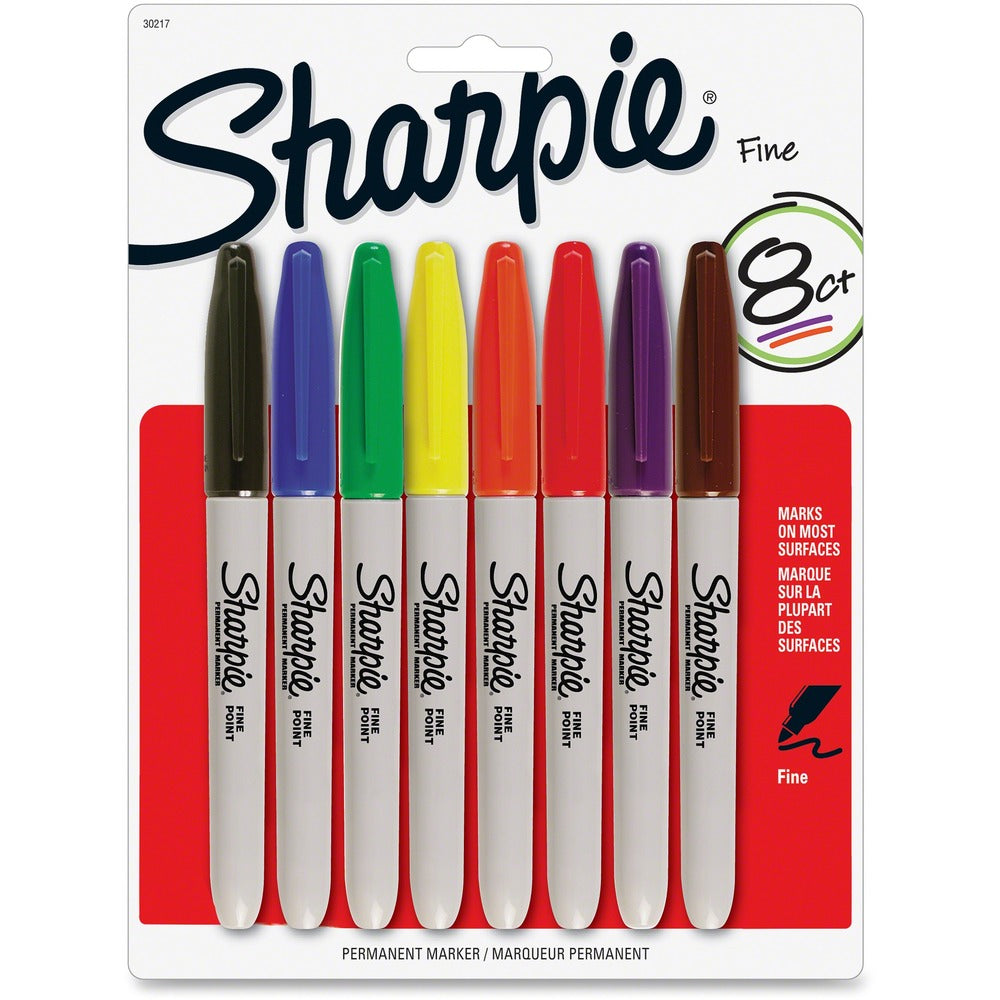 Image of Newell Brands Permanent Marker, Sharpie, Fine Point, 8/PK, Assorted