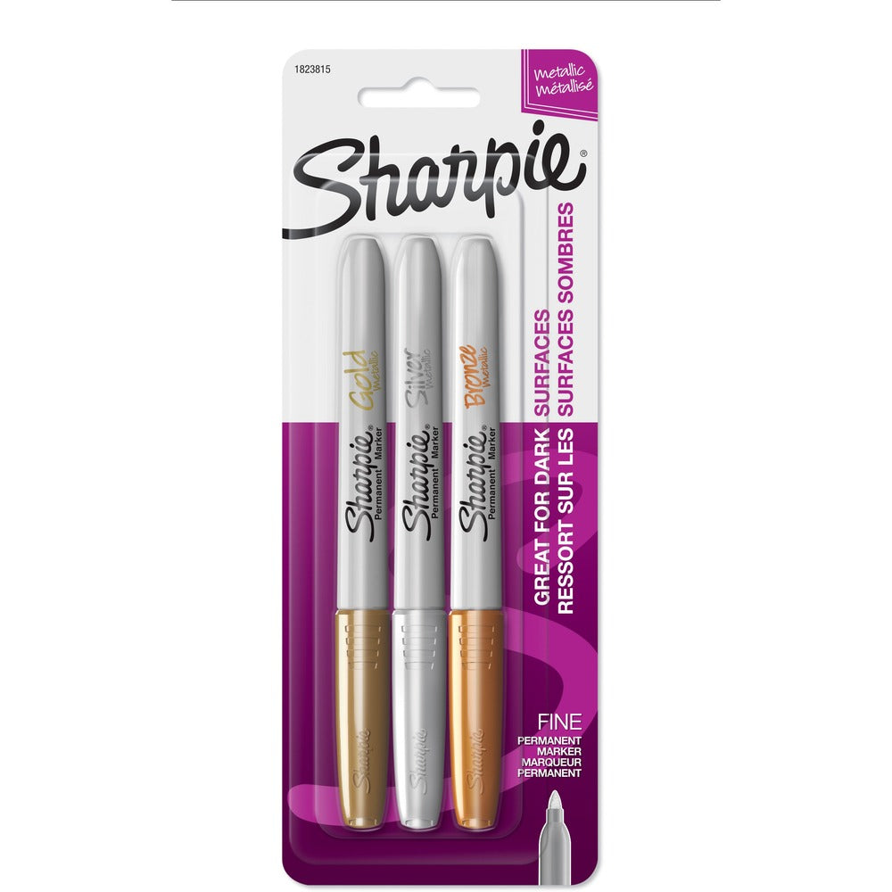 Image of Newell Brands Sharpie Metallic Markers, Fine, 3 Color/PK, Assorted