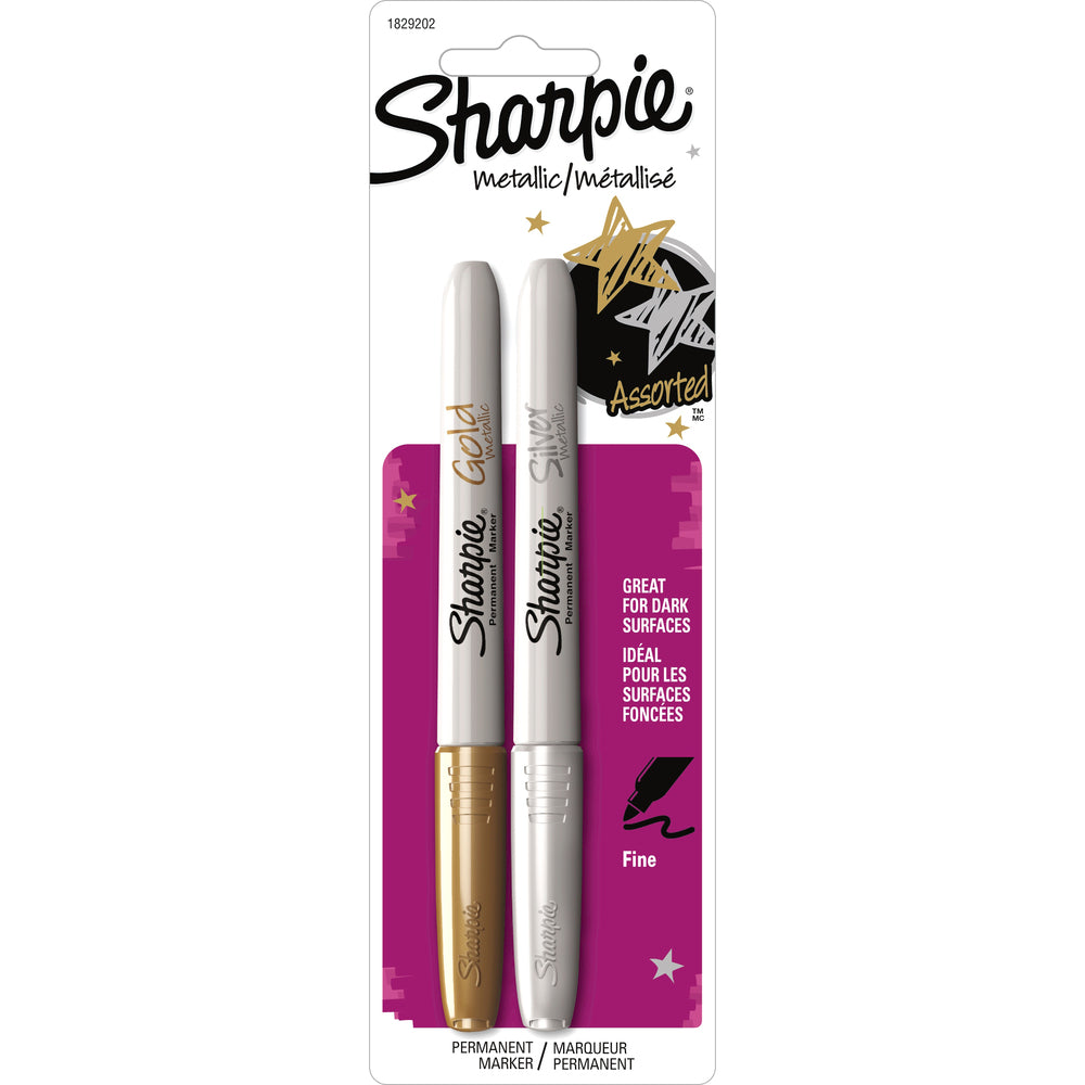 Image of Newell Brands Sharpie Metallic Markers, Fine, 2 Color/PK, Gold/Silver