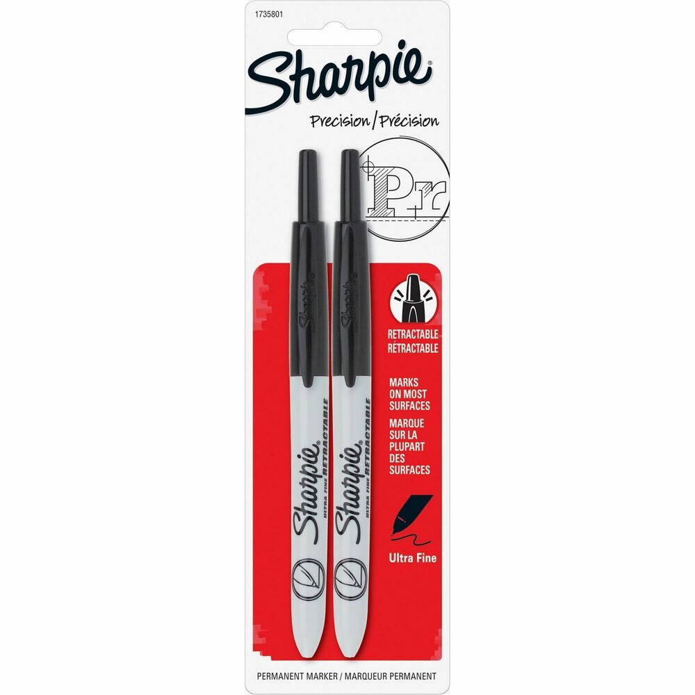 Image of Newell Brands Sharpie Markers, Retractable, Ultra Fine, 2/PK, Black