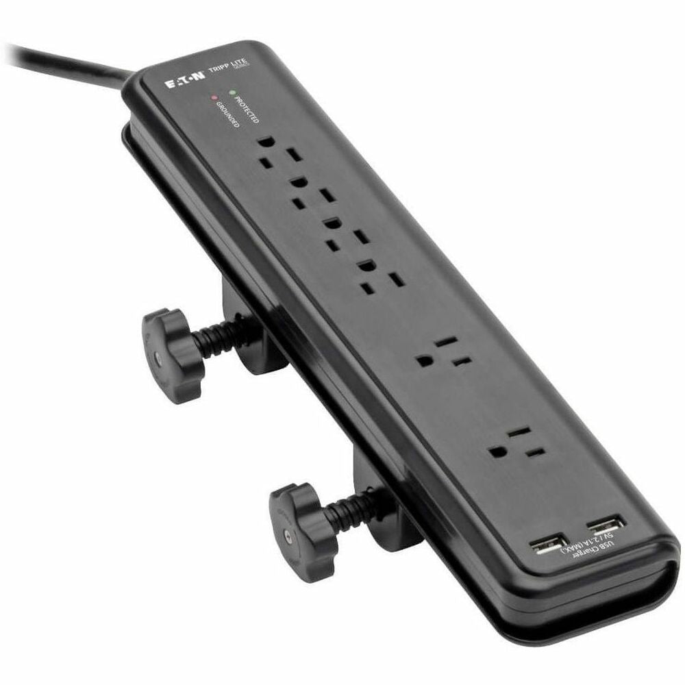 Image of Tripp Lite Surge Protector, 6-Outlet, 2 USB, 2100J, Clamp, BK