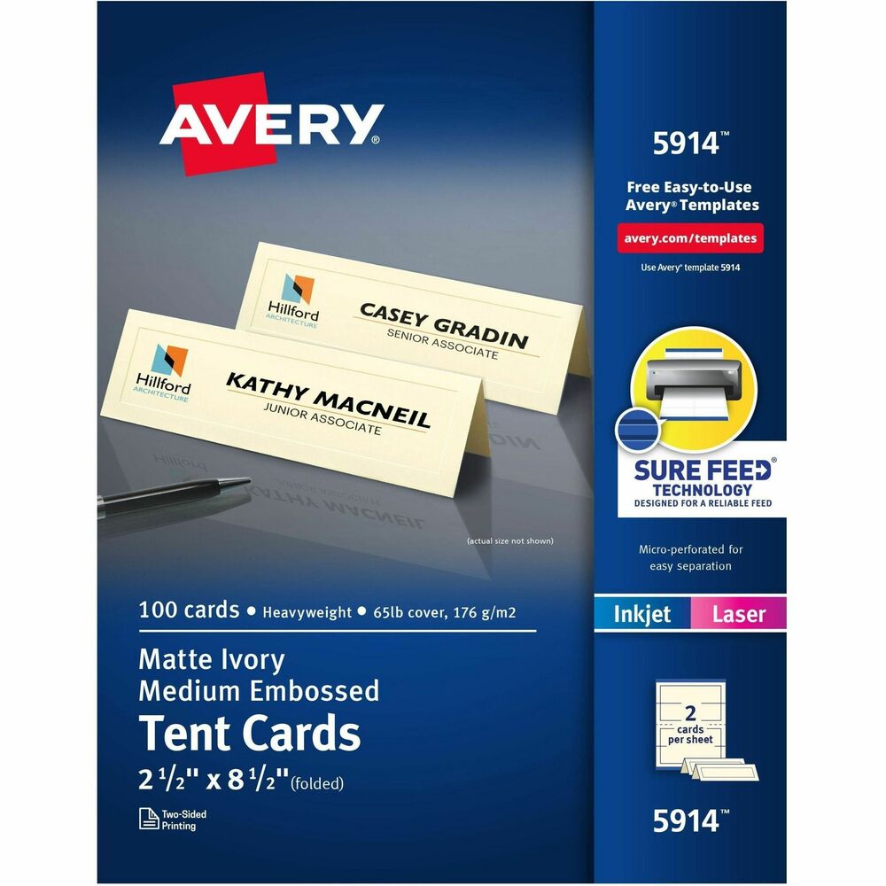Image of Avery Tent Cards, Embossed, 2-1/2"x8-1/2", 100/PK, Ivory