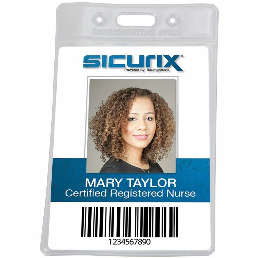 Image of Baumgartens Vinyl Badge Holder, Vertical, 2-1/2"x3-1/2", 50/PK, Clear