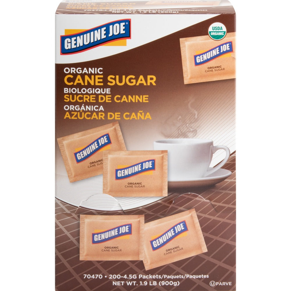 Image of Genuine Joe Turbinado Cane Sugar, Unrefined, 200/BX, Brown