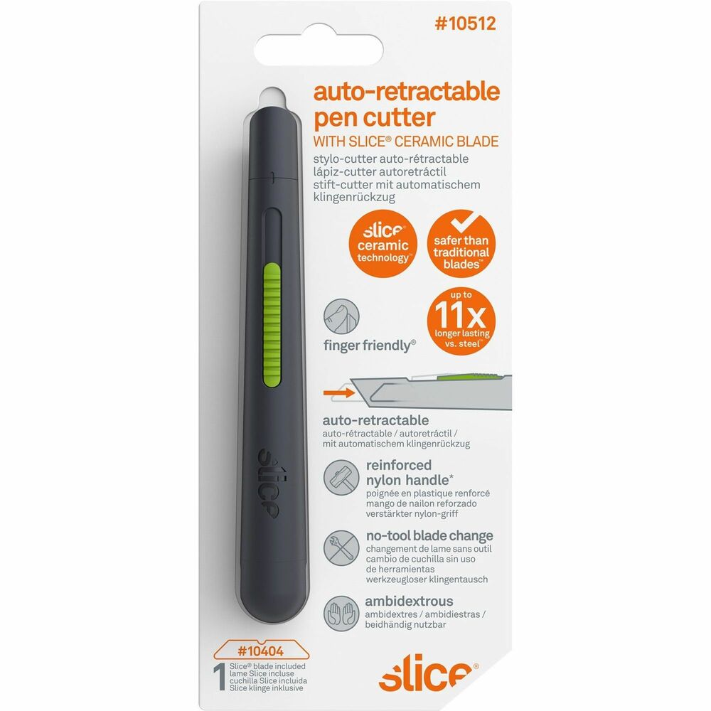 Image of Slice, Inc Pen Cutter w/Retract Blade, 5/8"x5/8"x5-1/8", Gray