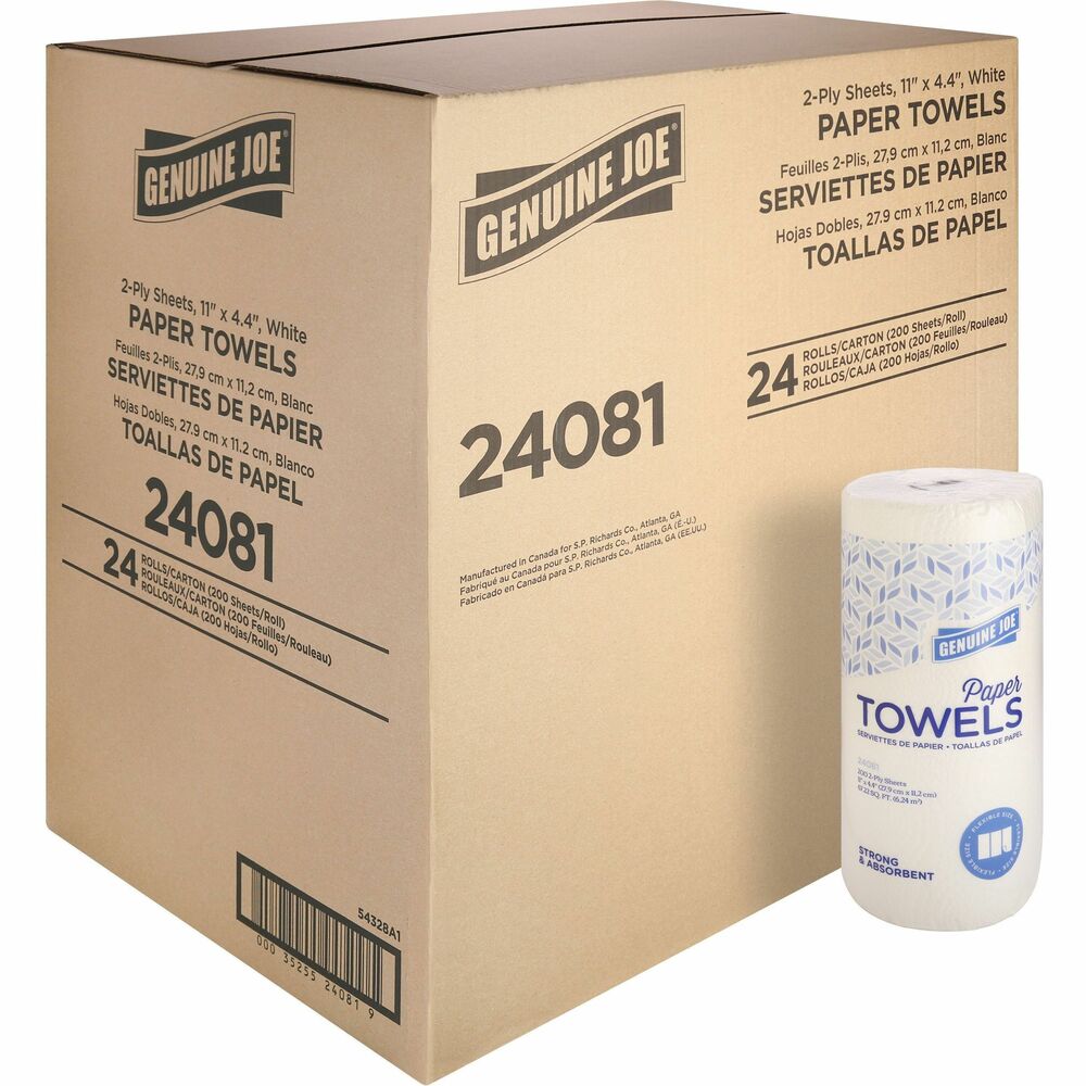 Image of Genuine Joe Towel Roll,Paper,2-Ply,200 Shts/Roll,11"x4.4", 24RL/CT,WE