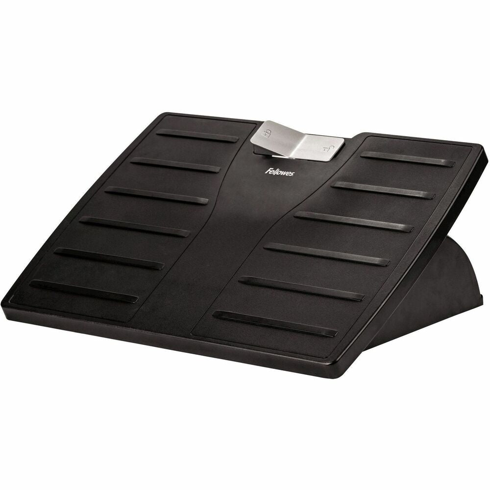 Image of Fellowes Adjustable Foot Rest,Tilt,17-1/2"x13/18"x4-3/8",Black/Silver