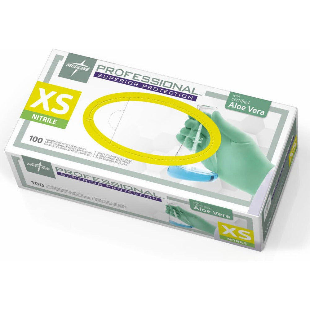 Image of Medline Nitrile Professional Aloetouch Gloves, X-Small, 100/BX, GN