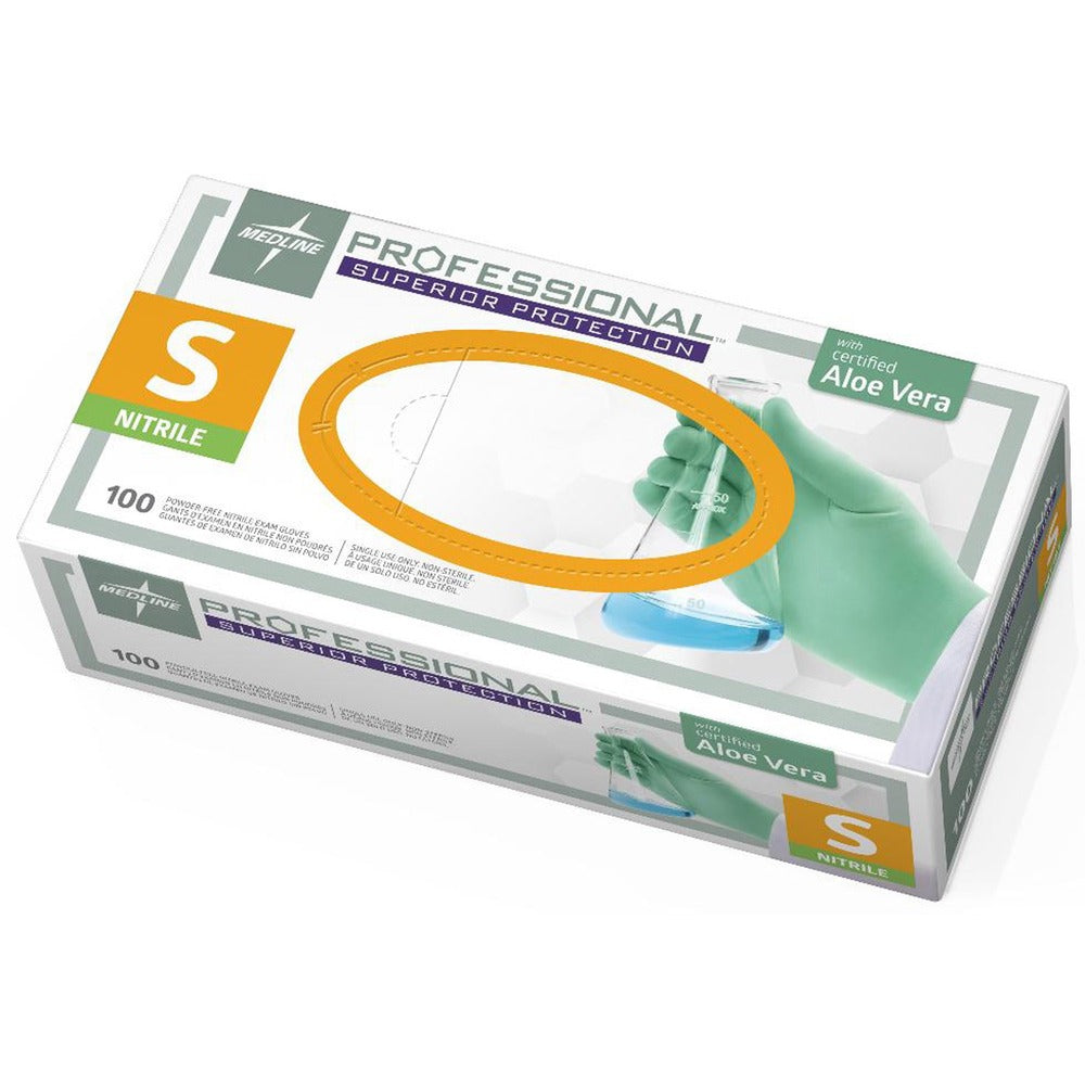 Image of Medline Nitrile Professional Aloetouch Gloves, Small, 100/BX, GN