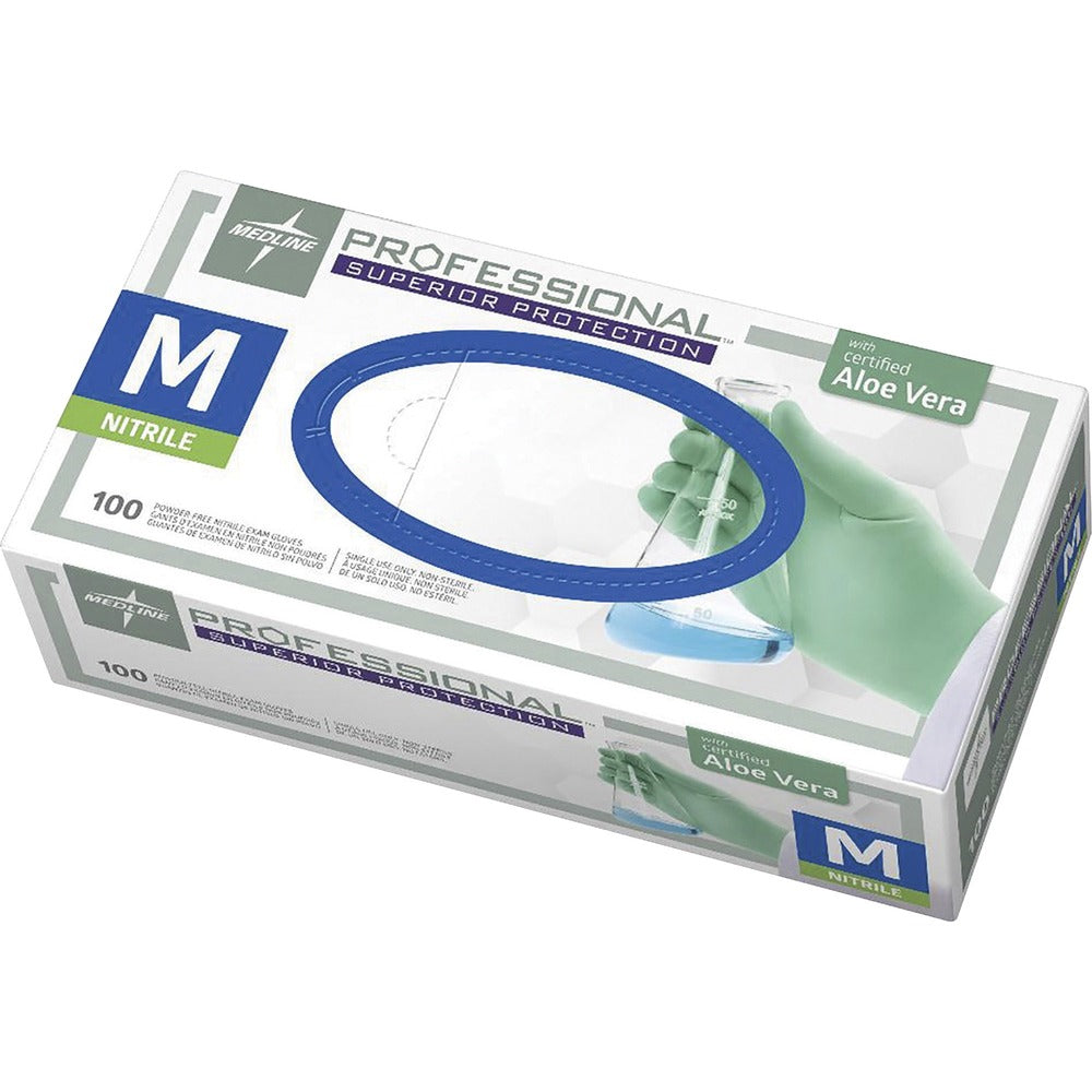 Image of Medline Nitrile Professional Aloetouch Gloves, Medium, 100/BX, GN