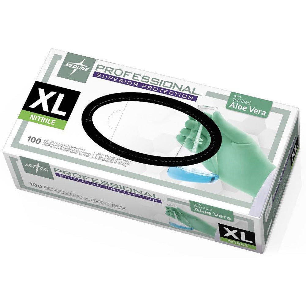 Image of Medline Nitrile Professional Aloetouch Gloves, X-Large, 100/BX, GN