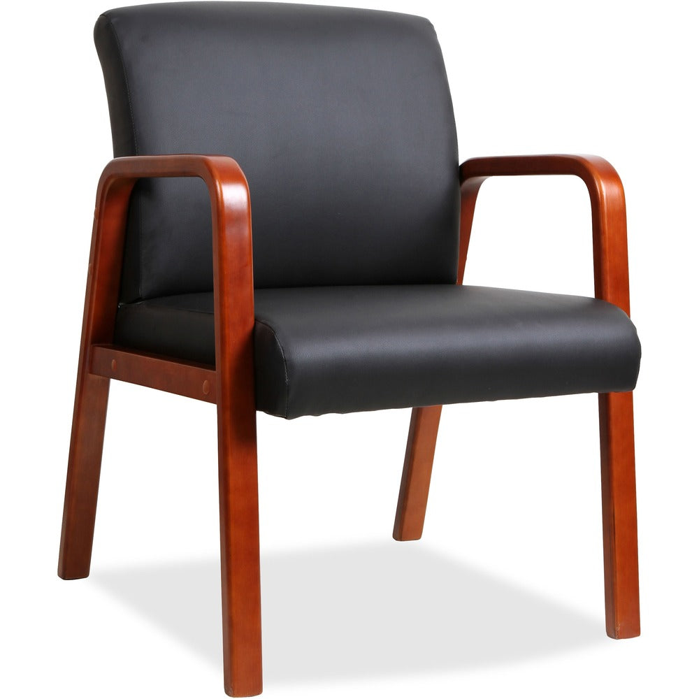 Image of Lorell Guest Chair,Leather/Wood,24"x25-5/8"x33-1/4",Black/Cherry