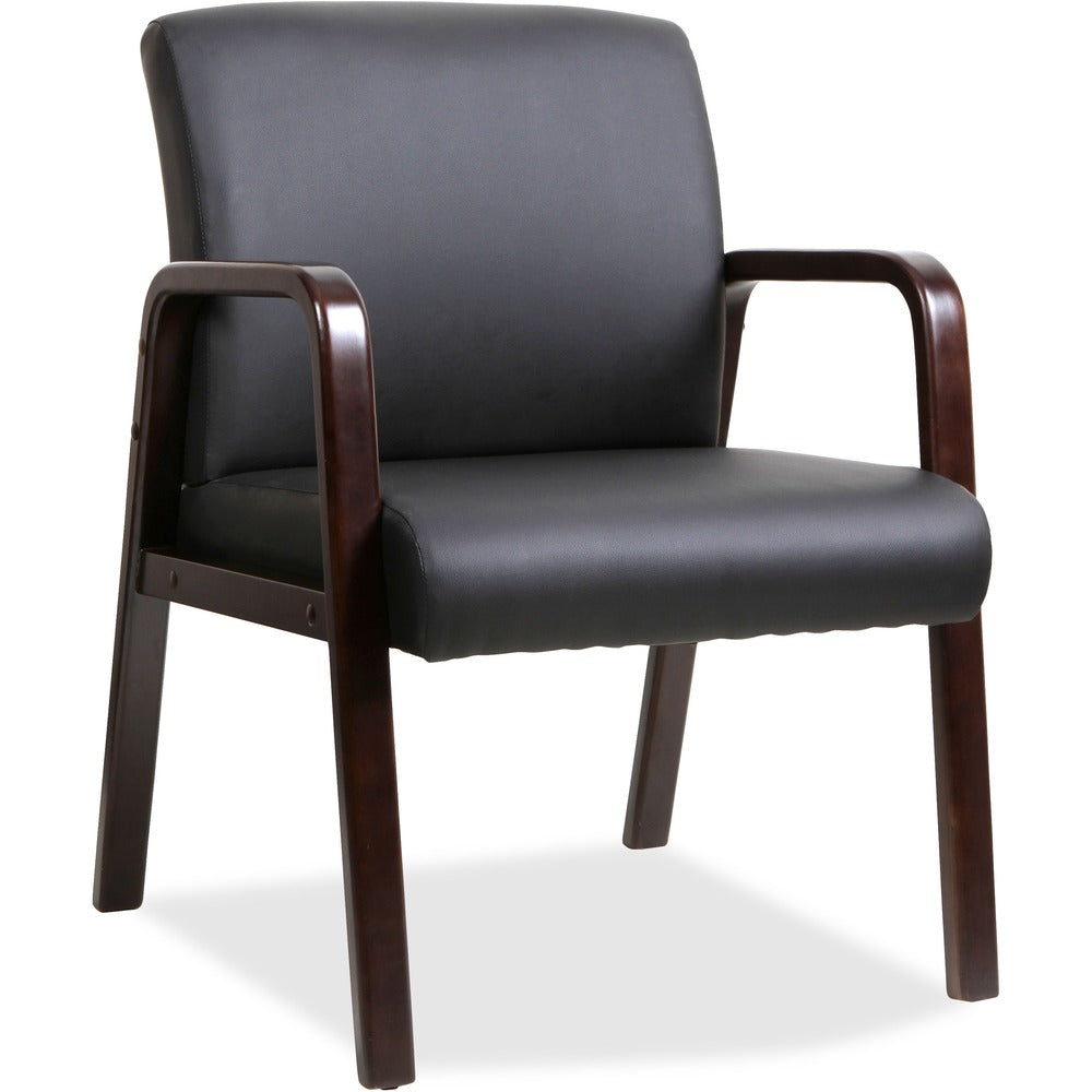 Image of Lorell Guest Chair,Leather/Wood,24"x25-5/8"x33-1/4",Black/Espresso