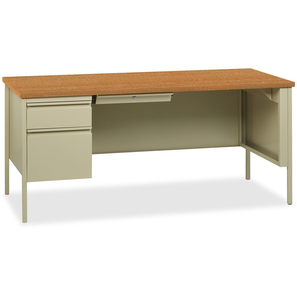 Image of Lorell Desk, Left-Pedestal, Steel, 66"x30"x29-1/2", Oak/Putty