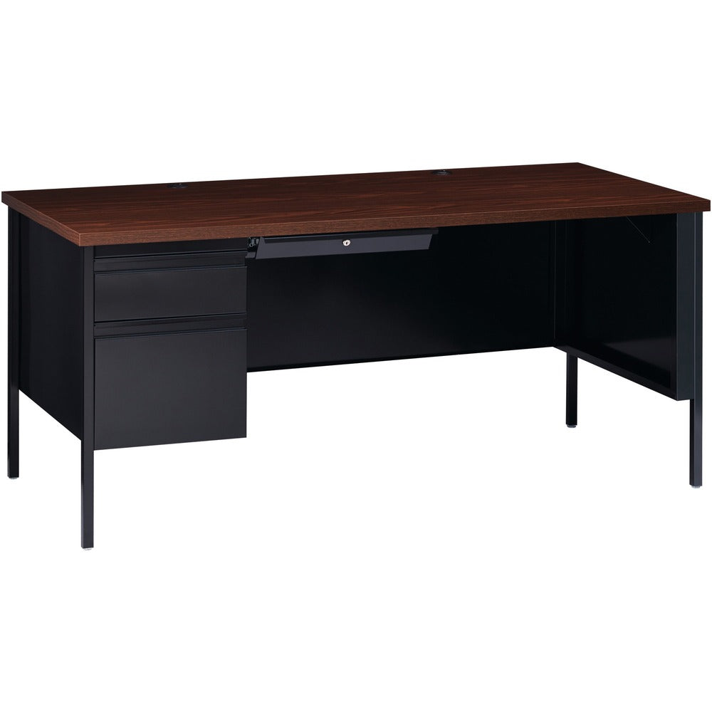 Image of Lorell Desk, Left-Pedestal, Steel, 66"x30"x29-1/2", Walnut/Black