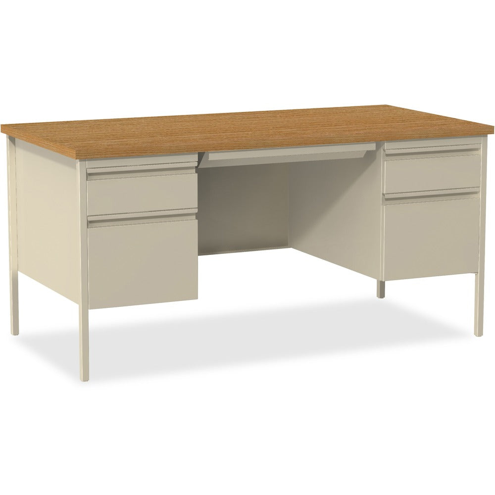 Image of Lorell Desk, Double-Pedestal, Steel, 60"x30"x29-1/2", Oak/Putty