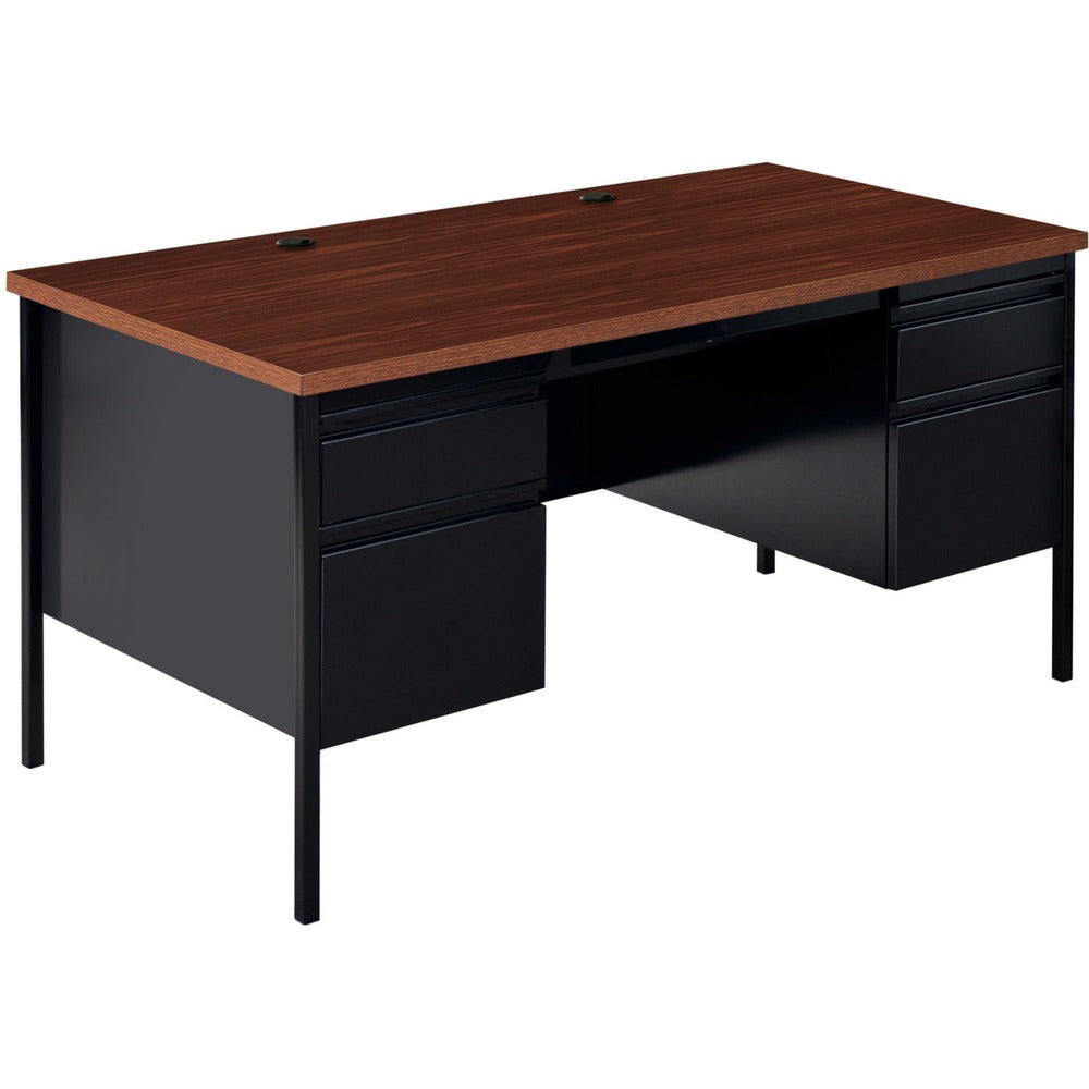 Image of Lorell Desk, Double-Pedestal, Steel, 60"x30"x29-1/2",Walnut/Black