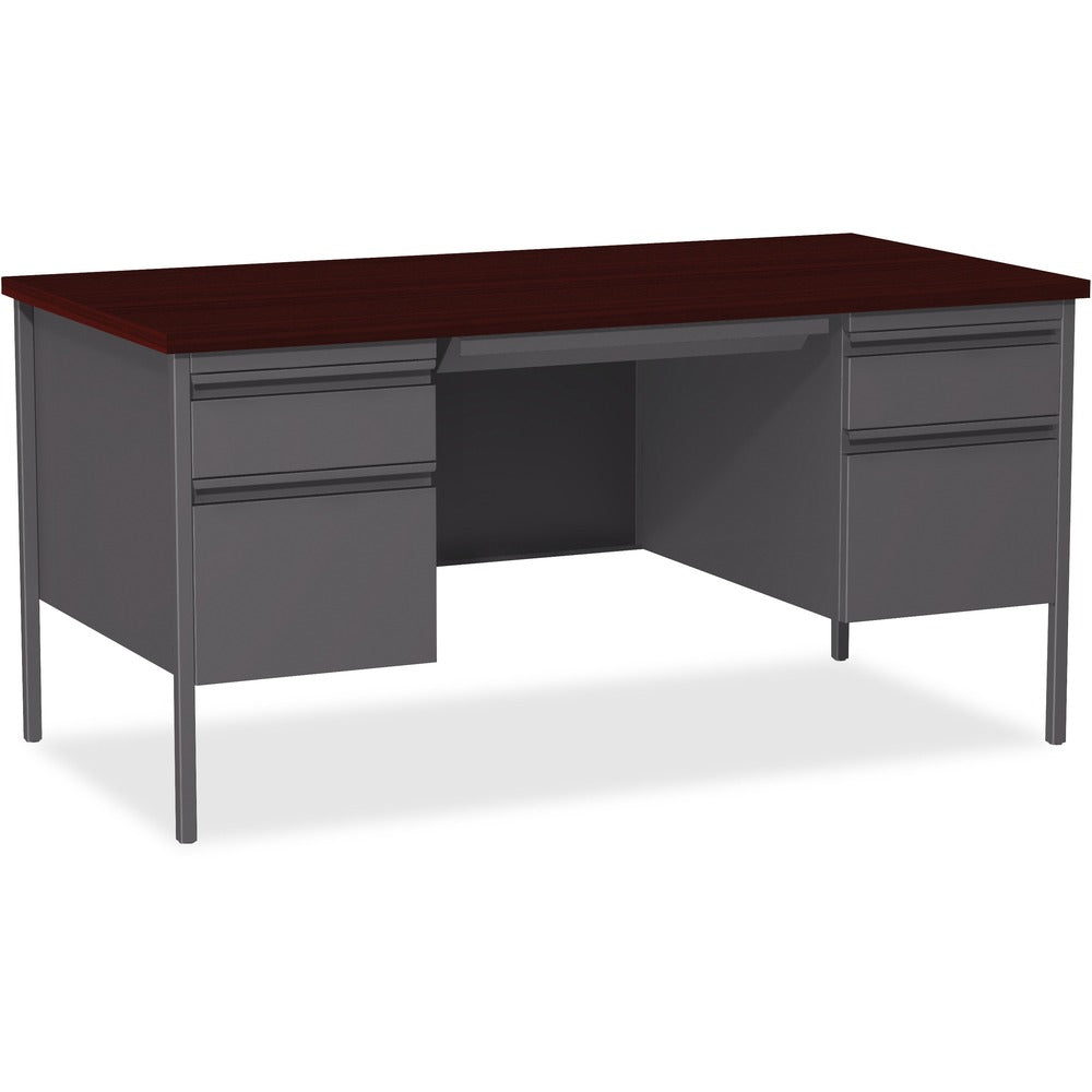 Image of Lorell Desk, Double-Pedestal, Steel, 60"x30"x29-1/2", Mahogany/CCL