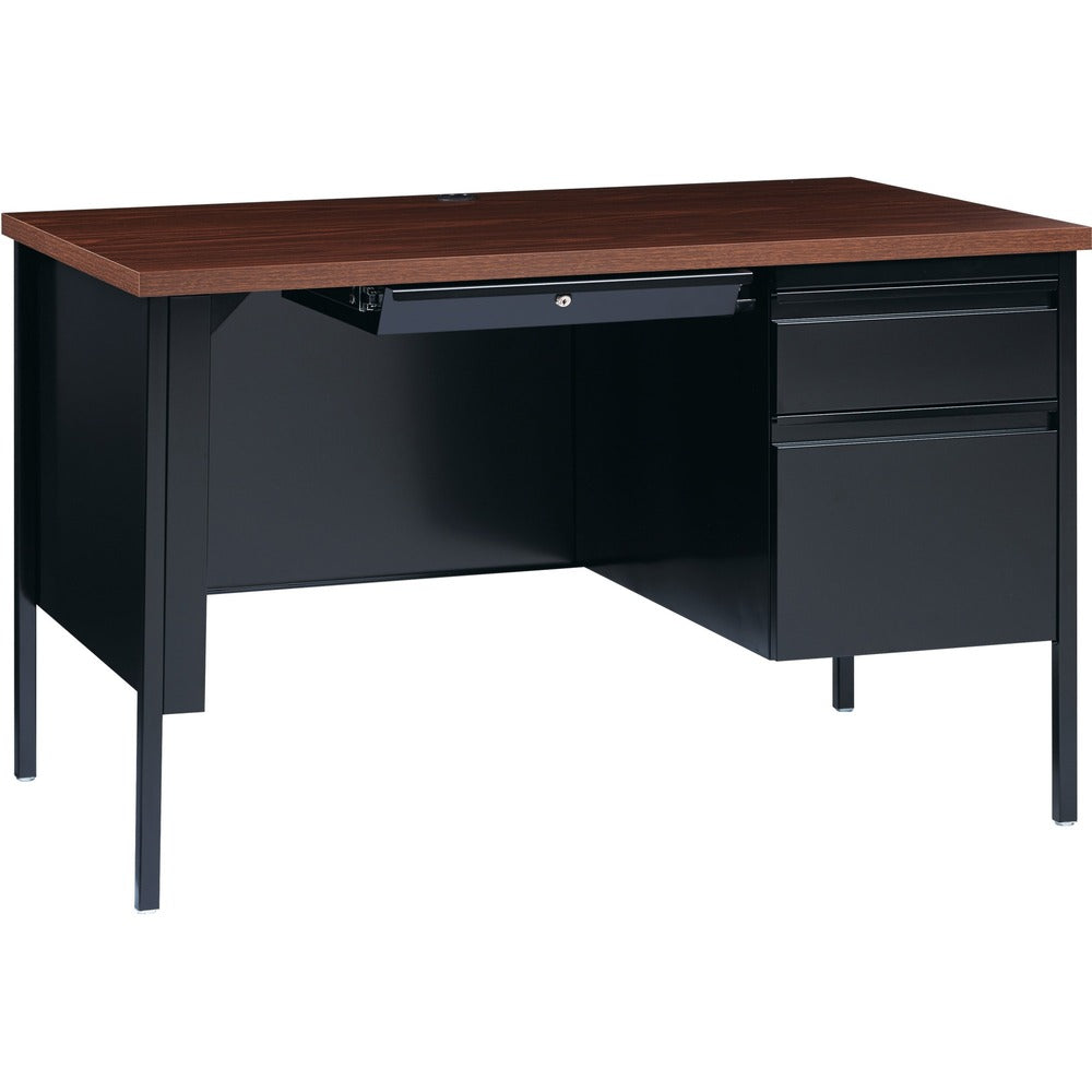 Image of Lorell Desk, Right-Pedestal, Steel, 48"x30"x29-1/2",Walnut/Black