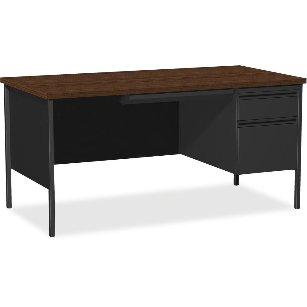 Image of Lorell Desk, Right-Pedestal, Steel, 66"x30"x29-1/2", Walnut/Black