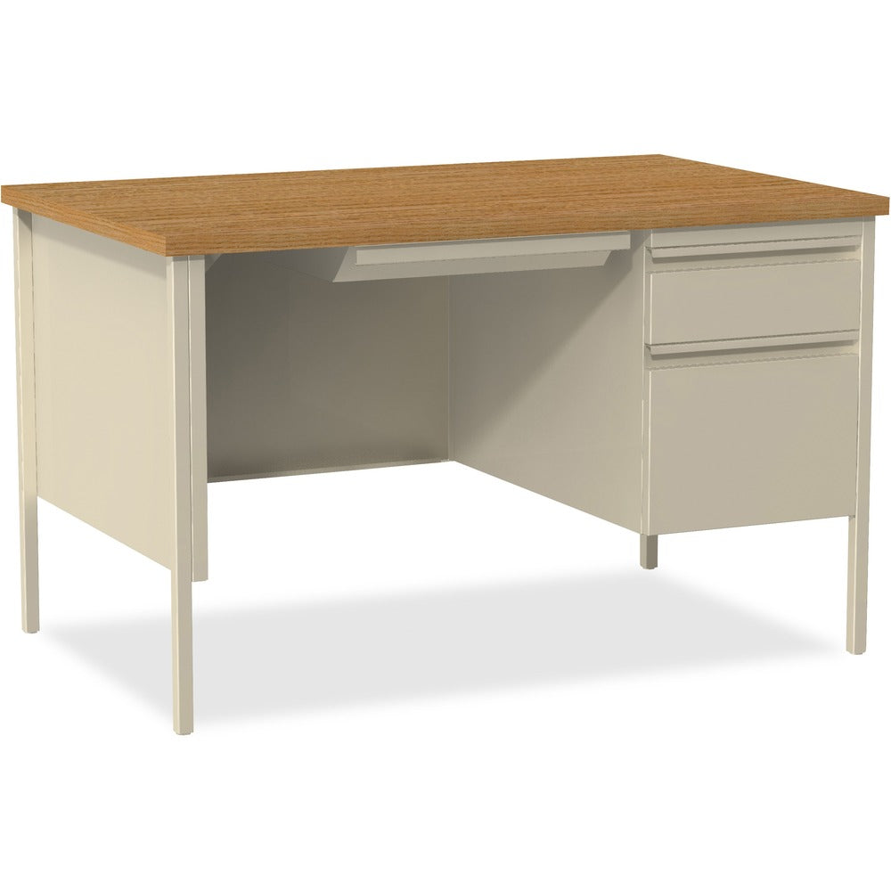 Image of Lorell Desk, Right-Pedestal, Steel, 48"x30"x29-1/2", Oak/Putty