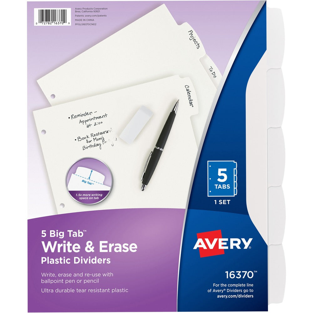 Image of Avery Write-On Divider, 5/Tab, 3-Hole Punch, 8.5"x11", White